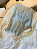 Pink Small Fragrant Style Spliced Knitted Cardigan Spring Dress Women's 2024 New Fashionable Foreign-Style Long-Sleeved