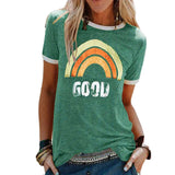 Queens Summer Fashion Women Rainbow Print Short Sleeve O-neck T-shirt Ladies Tops Cotton Tee Shirt Camiseta
