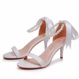 Cm White Beads With Sandals Fine Heel Fish Mouth Open Toe High-Heeled Sandals Women Shallow Word With Female