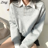No Hat Hoodies Women Sweet Student Baggy Ulzzang Female Harajuku Streetwear All-match Vintage Elegant Cropped Cozy