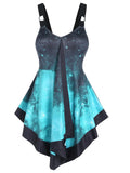 Blue Party Formal Dress High Low 3D Galaxy Print Mini Dress Fashion Vintage Sleeveless V-Neck