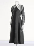 French Dress Women's Spring 2025 New Temperament Elegant Leisure Mesh Splicing Hanging Neck Waist