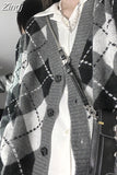 Cardigan Long Sleeve V Neck Women Korean Preppy Style Contrast Color Plaid Autumn Knitted Coats Y2k Buttons