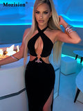 Sexy Cut Out Halter Split Maxi Dress for Women Club Party Gown Backless Sleeveless Elegant Outfits Dresses