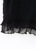 Black Knitted Vest Women Ruffle Women's Sleeveless Sweater Cropped Sweaters Women Winter 2023 Knit Top O-Neck