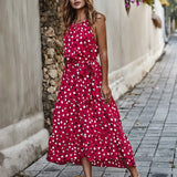 New WOMEN Summer Polka Dot Sling Holiday Casual Dress Fashionable Sleeveless Bohemian