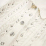 Spring Style Beaded Diamond Lapel Knitted Sweater Short Coat