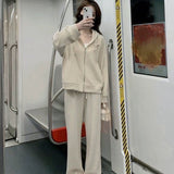 Zingj Sports Hoodie Suit Female 2024 Spring And Autumn New Small Hooded Short Coat Wide Leg Pants Two Sets-Outfit