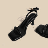 Soft ~ Peaching Feeling Side Toe With Fashion Fine Heel Women's Summer White High Heels Roman