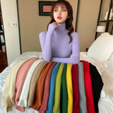 Soft Women Turtleneck Sweater Autumn Knitted Solid Jumper Winter Long Sleeve Elastic Pink Female Pullover Top