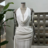 Hot And Hot Gas Deep V Bare Back Folded Hanging Neck Dress One-Step Dress Carefully Designed Net Red Dating