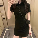 2023 Summer Short Sleeve Cotton Buttons Polo Sexy Dress Women Fashion Streetwear Outfits Party Elegant Pencil