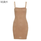 Women Fashion Elegant Streetwear Strap Mini Dress Summer 2022 New Solid Green Knit Stretch Slim Office Lady
