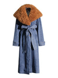 Zingj Temperament Long Trench Coat Spring 2024 New Removable Wool Collar Small Design Sense Denim