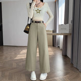 Coffee Color Cargo Pants Children Autumn And Winter 2025 New High Waist Loose Small Nine Points Straight Tube Narrow Version Wide Leg Pants-Outfit