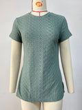 Zingj 2024 New Round Collar Solid Color Slit Short-Sleeve Loose T-Shirt Top-Outfit