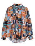 Vintage Mixed Print Long Sleeve Blouse- Outfit