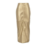Zingj Style 2024 New Temperament Splicing Design Sense Metallic Color PU Leather Skirt Package Hip Half Skirt Women-Outfit