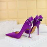 Zingj Banquet High Heel Shallow Tip Side Hollow Diamond After Bow Single