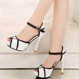 Zingj One Word Buckle Belt Women's Sandals Fashion High Heel Sexy Fine Heel Color Large Size Waterproof Fish Mouth Sandals-Outfit