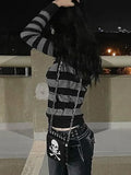 Mall Goth Grunge Sweatshirts Women Y2K Striped Print Casual Hoodies Aesthetic 2000s Harajuku Fashion Shirts