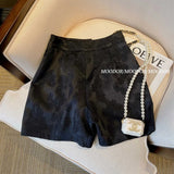 Black Jacquard Suit Shorts Girls Summer 2024 New Short High-Waisted Socialite Casual