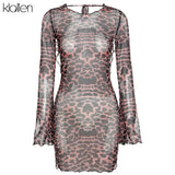 Autumn Fashion Sexy Hollow Out Backless Leopard Women Dress Casual Street Party Vacation Beach Bodycon Dress