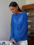 Knitted Jersey 2025 Spring And Summer New Female Perspective Thin Round Collar Horn Sleeve Knit