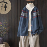 sleeves knitted cardigan jacquard sweater autumn winter new retro lazy style jacket
