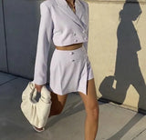 Cropped Buttoned Blazer And Skirt Two Piece Set-Outfit