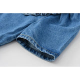 Denim Dress Vintage Doll Collar Button Puff Short Sleeve High Waist Casual Fashion Baggy Short Skirt Ladies
