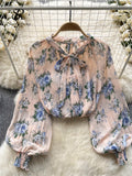 Korean Print Chiffon Shirt Bow Neck Long Sleeves Loose Leopard Top Casual Paisley Vintage Floral Blouse Spring