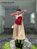 Corduroy Khaki High Fashion Heart Sleevless Long Dress For Women 2022 Designer A Line Cut Out Midi Dress