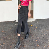 Vintage Black Denim Mermaid Skirt Women High Waist Slim Split Long Skirts Sexy Korean Fashion Elegant Causal