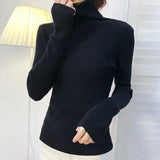 Harajuku Pullover Turtleneck Sweater Women Fall Soft Knit Sweater Slim Elastic Korean Simple Basic Cheap Jumper Solid
