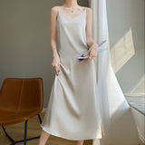 Acetate Silk Sling Dress Women Summer Loose Inside The Long Dress French Design Fairy Set Of