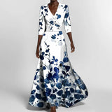 Women's Fashion Elegant Temperament V-Neck Print With Large Skirt Dress Dress