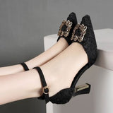 Spring And Summer New Sharp-Headed Drill High Heels Fine Heel Back Empty Sandals Ladies Casual Sandals Large