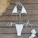 Small Fresh Solid Three-Point Bikini Sexy Dew-Back With Split Swimsuit Woman 2025 New