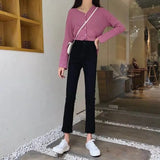 Zingj Black Jeans Women's Fall 2024 New High Waist Loose And Versatile Show Thin High Wide Legs Eight Nine Minutes Pants-Outfit