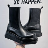 Spring And Autumn New Fashion Versatile Men's Martin Boots Black High Top Leather Shoes Fashion Short Boots