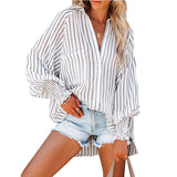 Autumn Streetwear Solid Loose Casual Shirt Female Lantern Long Sleeve Beach Holiday Blouse Button Up All-match Blusa