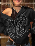 Spider Print Zip-Up Hoodie- Outfit