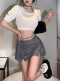Skirt Women Summer High Waist Lace-up Double Zippers Harajuku Pleated Mini Skirts Cute Shorts
