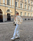 White Lapel Fleece Jacket- Outfit