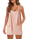 Summer Solid Sleeveless Dress Fine Shoulder Strap Vest Skirt Sports Skirt