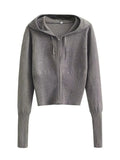 Knit Zipper Hodded Top And Pants Set-Outfit