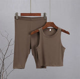 Summer Skinny Tank Sets Women Harajuku Fashion Casual Two Pieces Cotton Vest High Waist Knitted Shorts Female Sexy