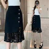 Black Lace Patchwork High Waist Pencil Skirt- Outfit