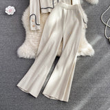 New Women Knitted Outfits Long Sleeved Casual Sweater Coat Tops + Wide-Leg Pants Fashion Tracksuit Two-Piece
